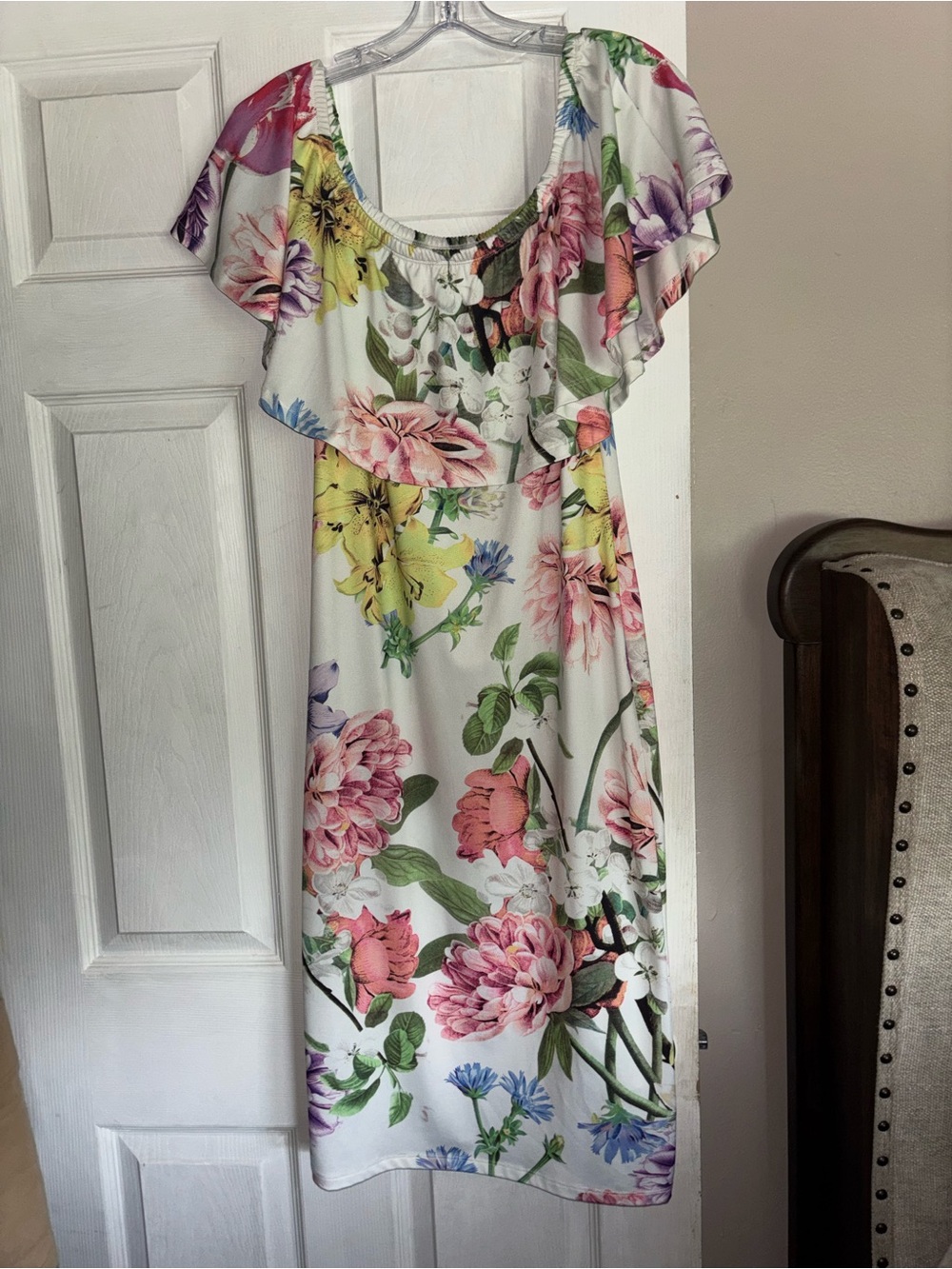 ASOS White Maxi Dress with Pink, Yellow & Green Floral Print